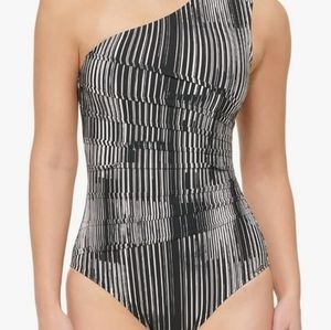 New Calvin klein  size 16 swimsuit  black white  one shoulder